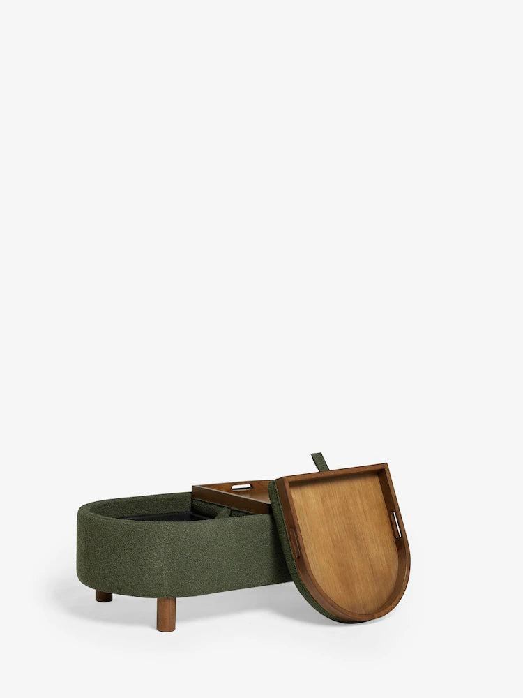 Casual Boucle Olive Green Ashton Upholstered Large Storage Stool