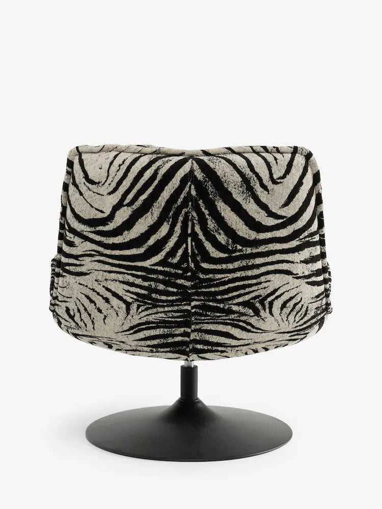 Rockett St George Zebra Woven Black & Cream Lounge Lover Swivel Accent Chair
