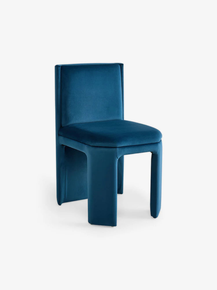 Set of 2 Petrol Blue Velvet Ciel Fully Upholstered Dining Chairs