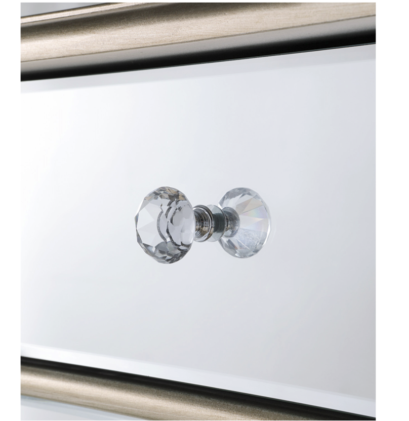 Athena Mirrored Tallboy 5 Drawers Antique Brushed Silver Wood Frame Crystal Handle
