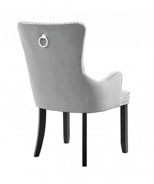 ANTOINETTE Carver Chair Dove Grey Velvet With Chrome Details