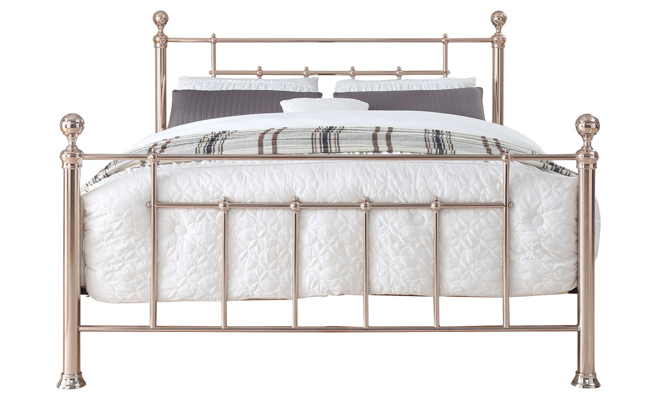 CHADSTONE Bed Rose Gold Plated with Round Metal Finials
