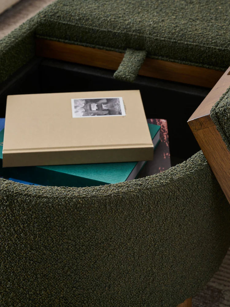 Casual Boucle Olive Green Ashton Upholstered Large Storage Stool
