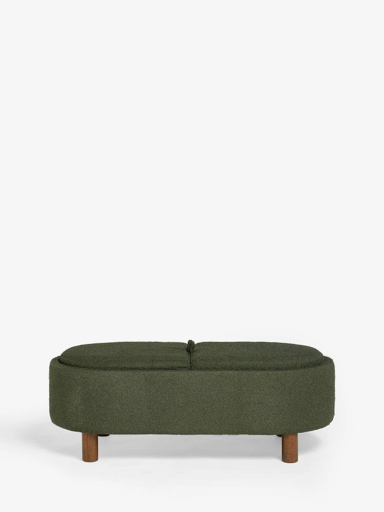 Casual Boucle Olive Green Ashton Upholstered Large Storage Stool