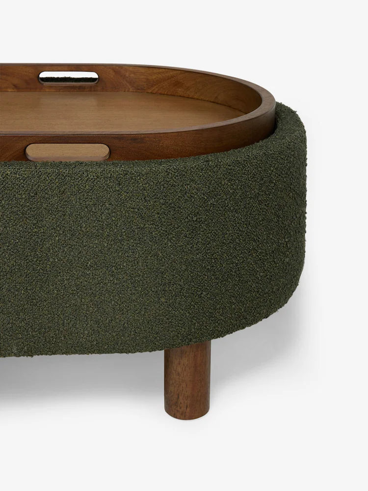 Casual Boucle Olive Green Ashton Upholstered Large Storage Stool