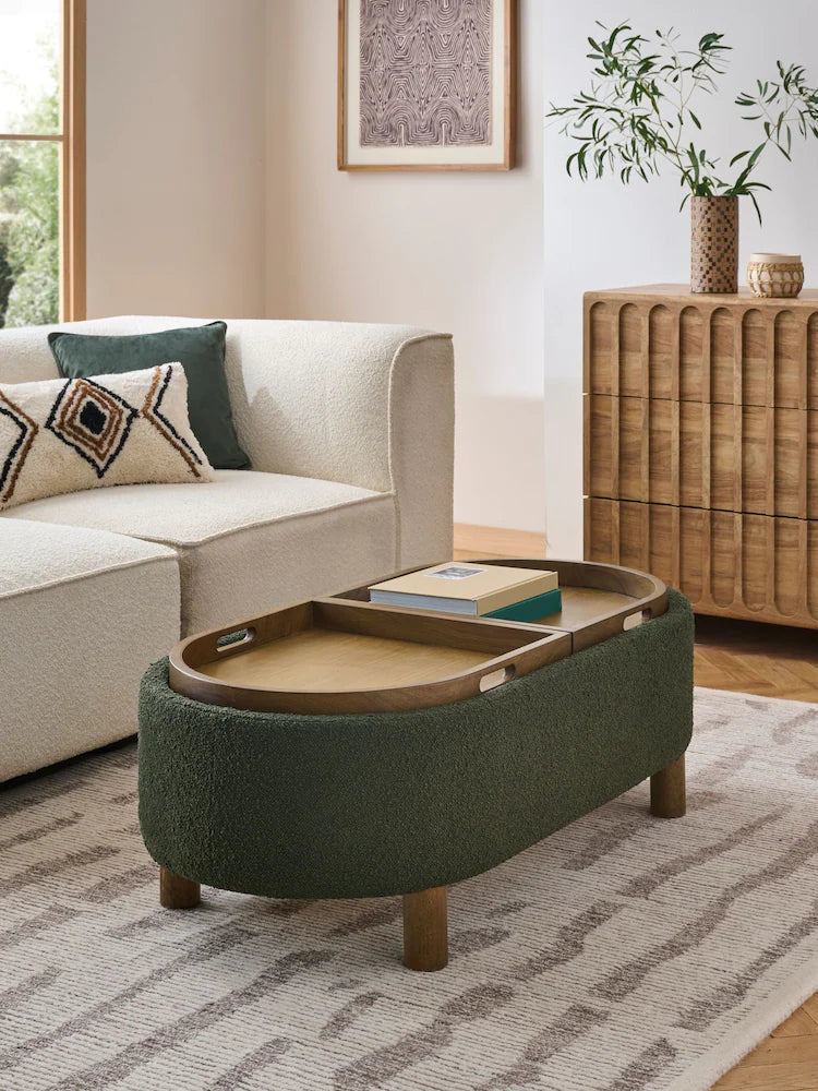 Casual Boucle Olive Green Ashton Upholstered Large Storage Stool