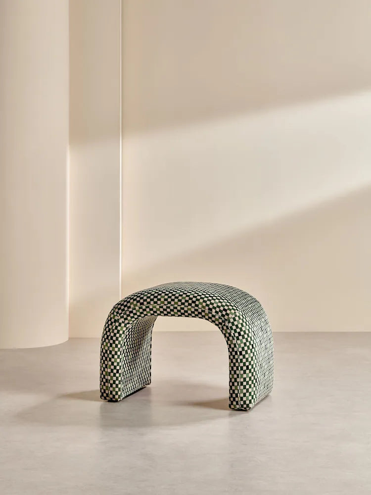 Green Checked Velvet Beryl Stool