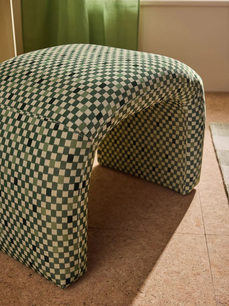 Green Checked Velvet Beryl Stool