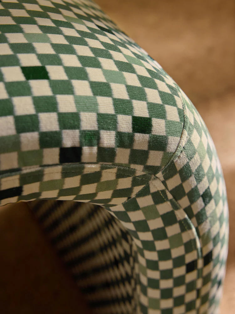 Green Checked Velvet Beryl Stool