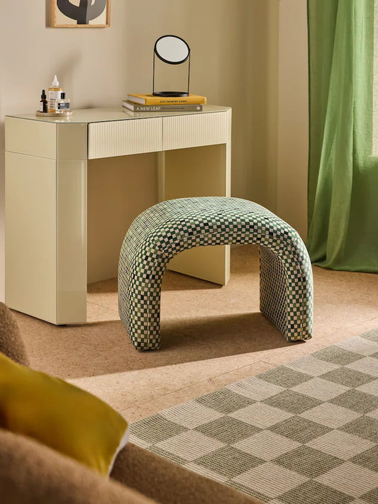 Green Checked Velvet Beryl Stool