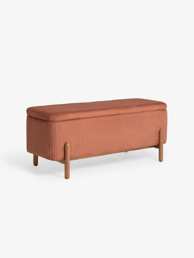 Nutmeg Orange Corduroy Asare Storage Ottoman Bench