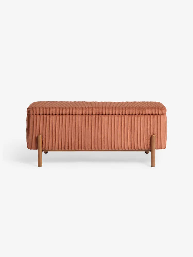 Nutmeg Orange Corduroy Asare Storage Ottoman Bench