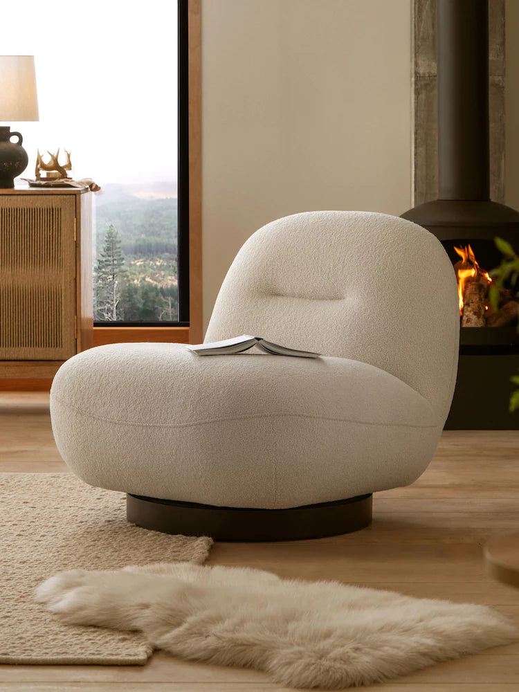 Cosy Boucle Ivory Natural Otis Swivel Accent Chair