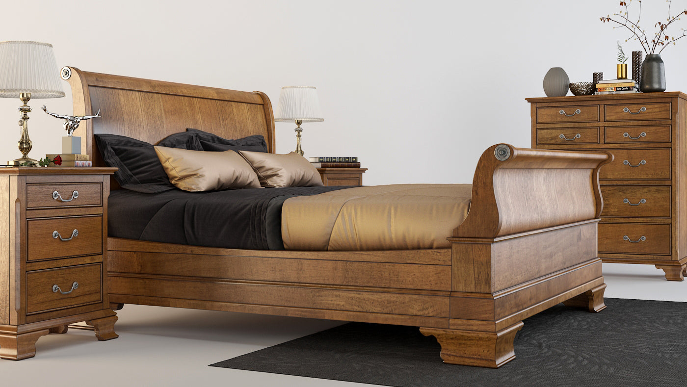 Ballantyne King Sleigh Bed Tasmanian Oak and Vic Ash Wood Bradshaw Direct