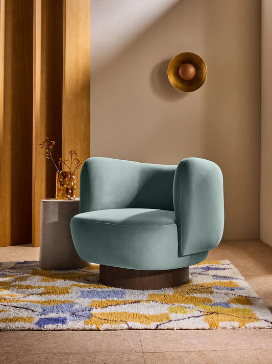 Steel Grey Blue Velvet Novara Swivel Accent Chair