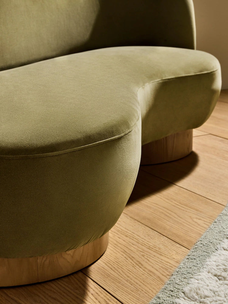 Fern Green Velvet Novara Chaise Lounge 2 Seater Sofa