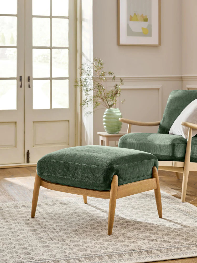 Relaxed Chenille Forest Green Hampton Wooden Stool