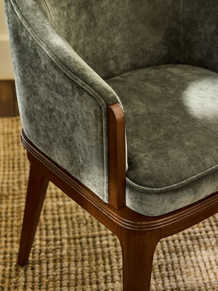 Chenille Green Barcombe Arm Dining Chairs
