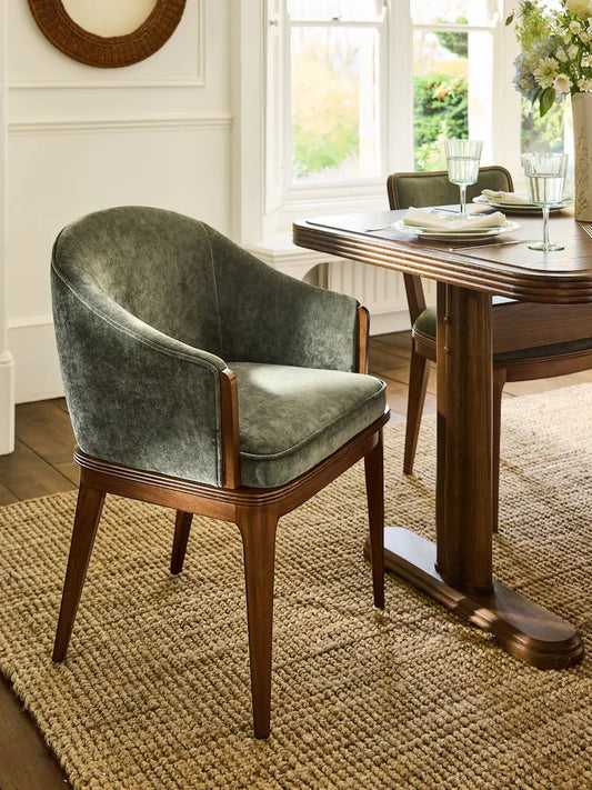 Chenille Green Barcombe Arm Dining Chairs