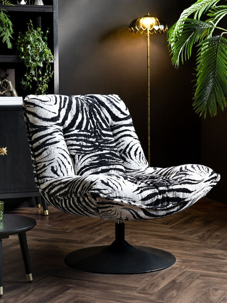 Rockett St George Zebra Woven Black & Cream Lounge Lover Swivel Accent Chair