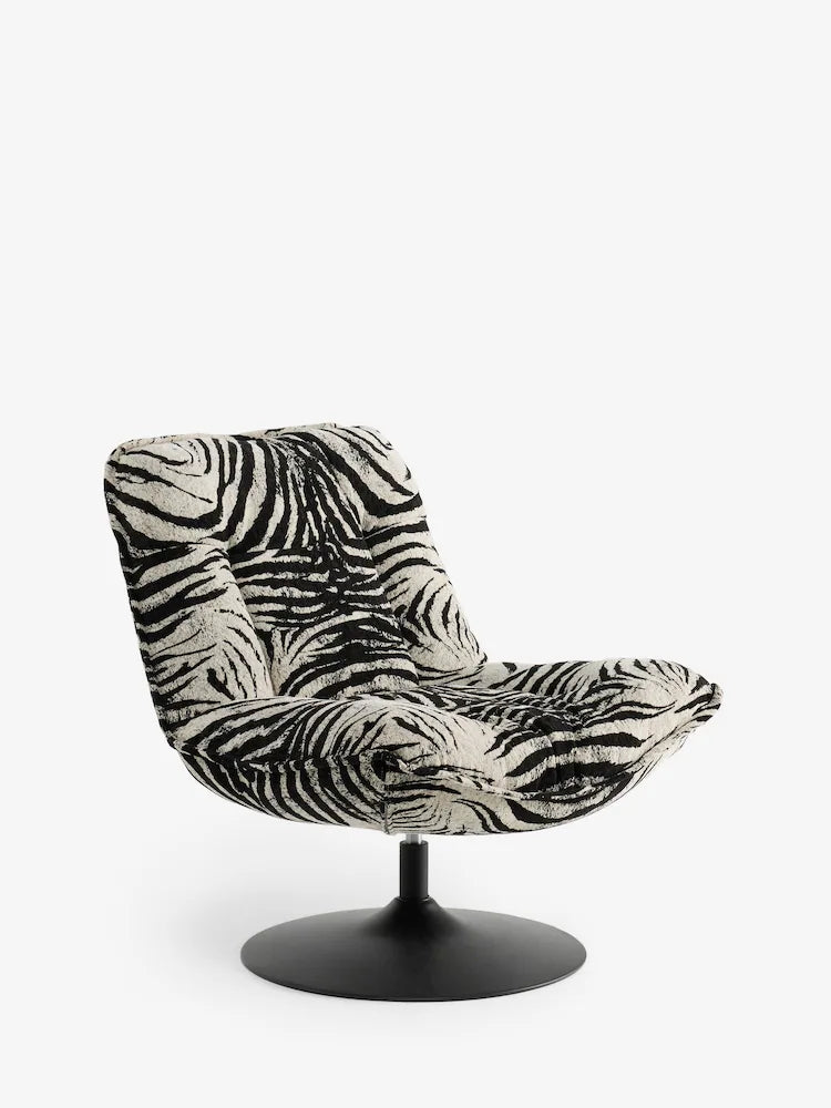 Rockett St George Zebra Woven Black & Cream Lounge Lover Swivel Accent Chair