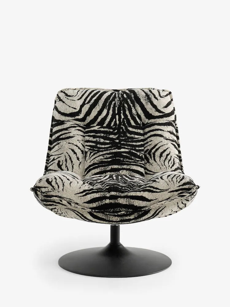 Rockett St George Zebra Woven Black & Cream Lounge Lover Swivel Accent Chair