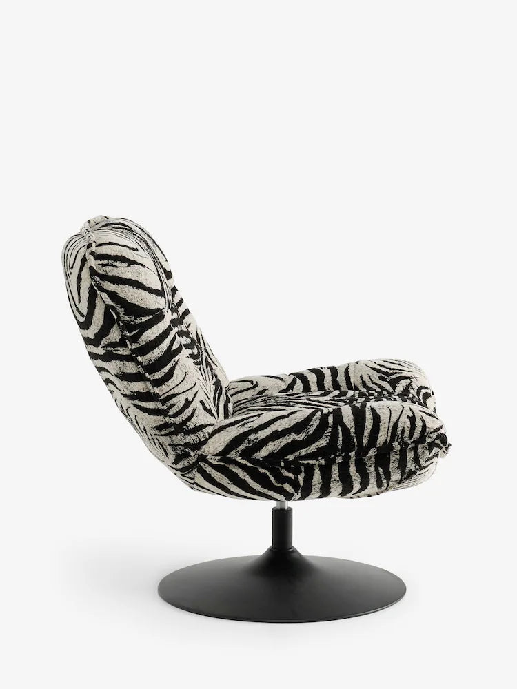 Rockett St George Zebra Woven Black & Cream Lounge Lover Swivel Accent Chair