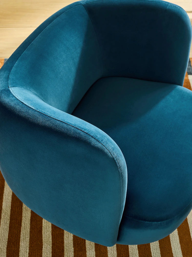 Petrol Blue Velvet Novara Swivel Accent Chair