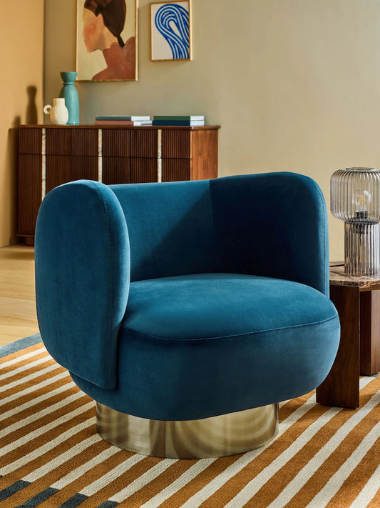 Petrol Blue Velvet Novara Swivel Accent Chair