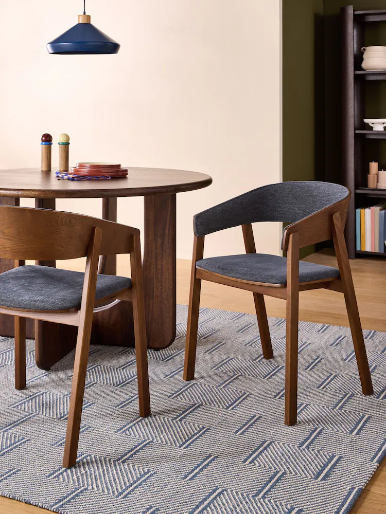 Set of 2 Soft Textured Weave Blue Aster Dining Chairs