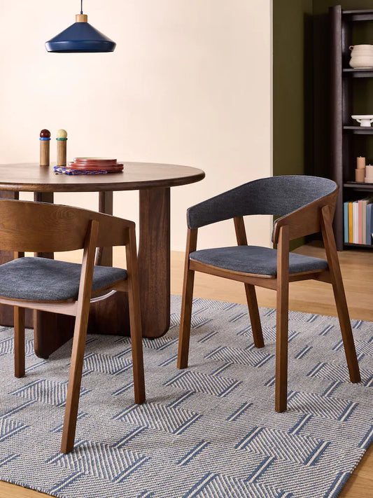 Set of 2 Soft Textured Weave Blue Aster Dining Chairs