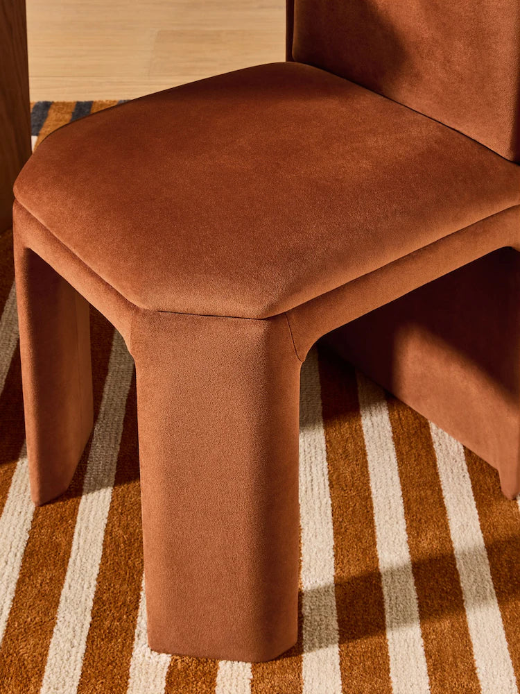 Set of 2 Cinnamon Orange Velvet Ciel Fully Upholstered Dining Chairs
