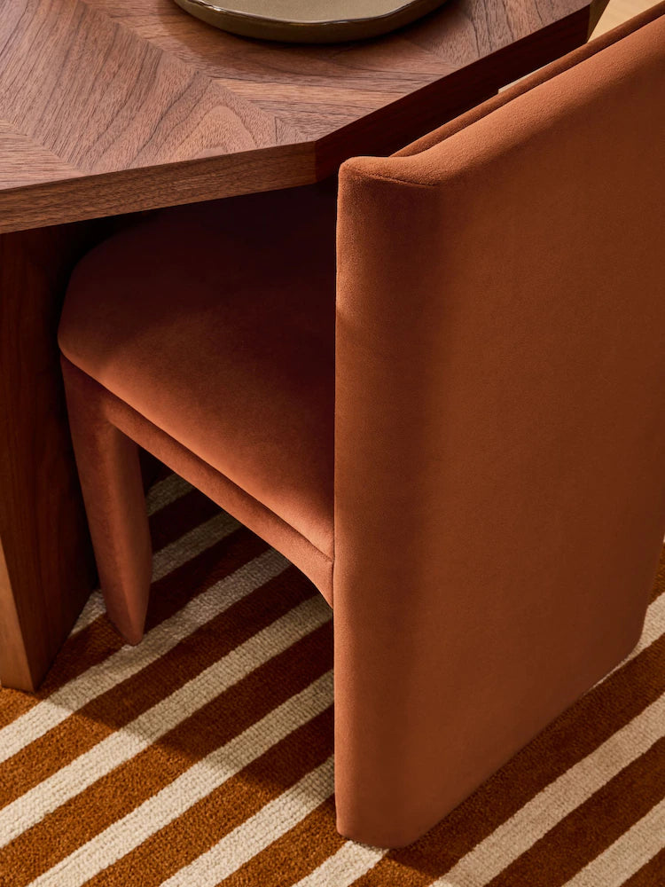 Set of 2 Cinnamon Orange Velvet Ciel Fully Upholstered Dining Chairs