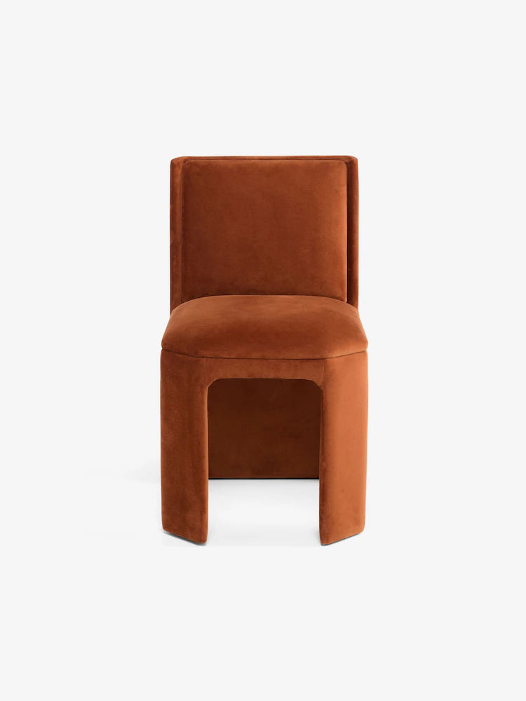 Set of 2 Cinnamon Orange Velvet Ciel Fully Upholstered Dining Chairs