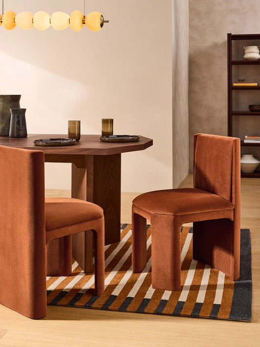 Set of 2 Cinnamon Orange Velvet Ciel Fully Upholstered Dining Chairs