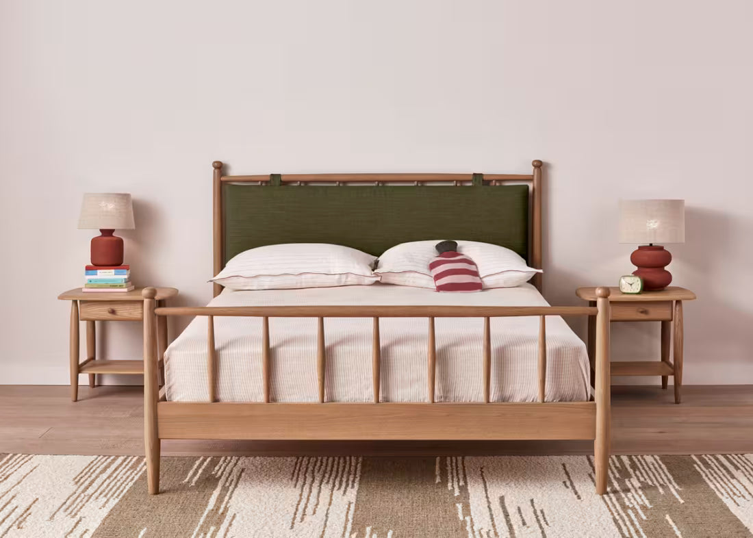 Poppins Bed in Natural Cotton Linen - Light Oak
