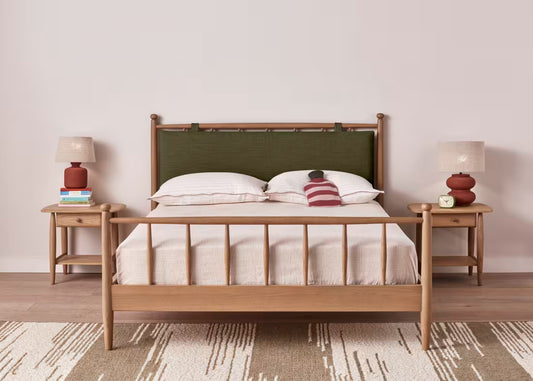 Poppins Bed in Natural Cotton Linen - Light Oak
