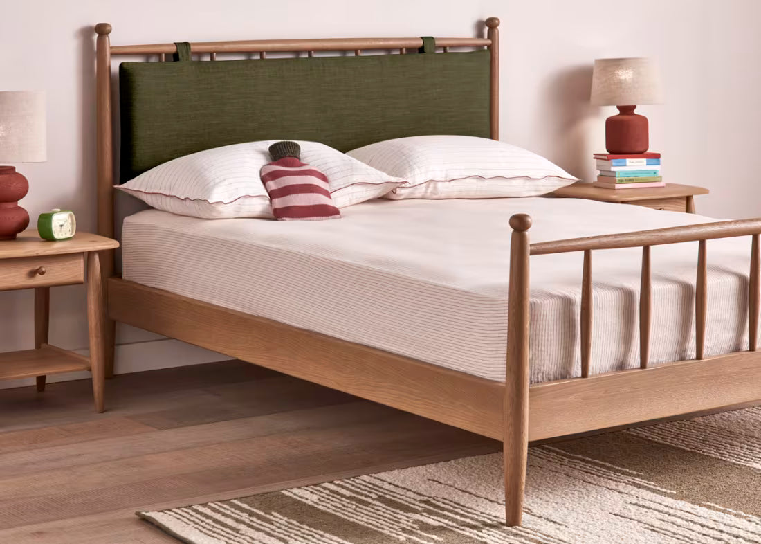 Poppins Bed in Natural Cotton Linen - Light Oak