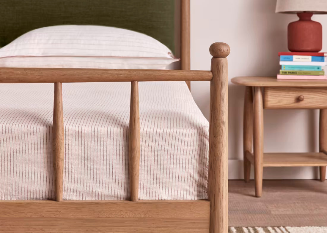 Poppins Bed in Natural Cotton Linen - Light Oak