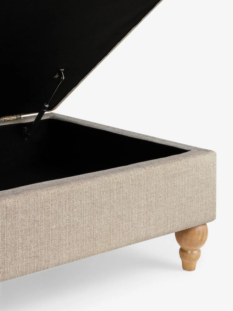 Buttoned Tweedy Plain Light Natural Buttoned Albury Large Storage Footstool