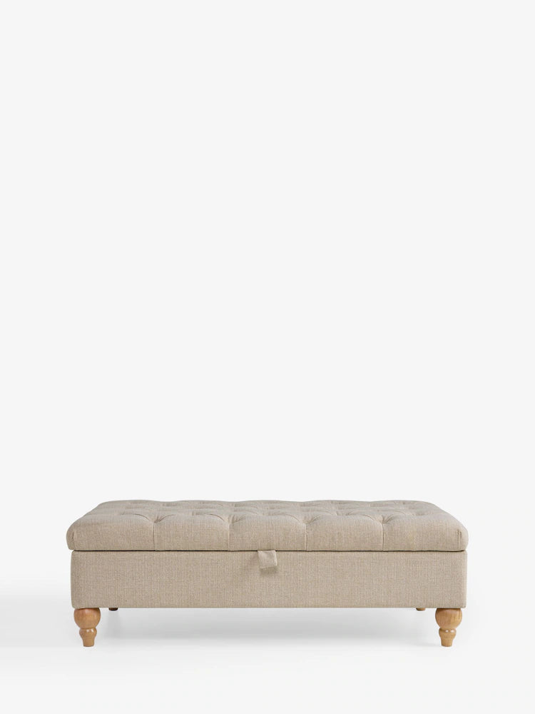 Buttoned Tweedy Plain Light Natural Buttoned Albury Large Storage Footstool