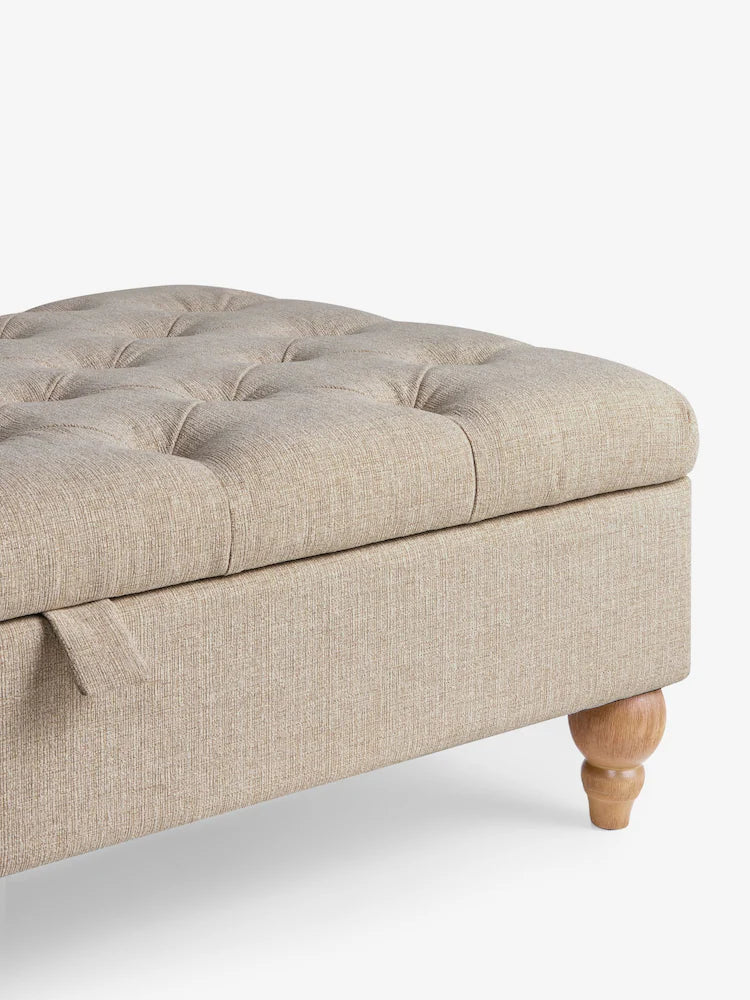 Buttoned Tweedy Plain Light Natural Buttoned Albury Large Storage Footstool