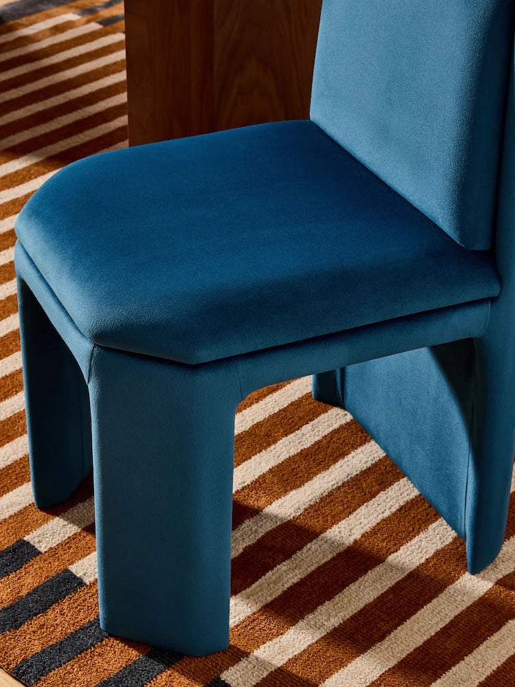 Set of 2 Petrol Blue Velvet Ciel Fully Upholstered Dining Chairs