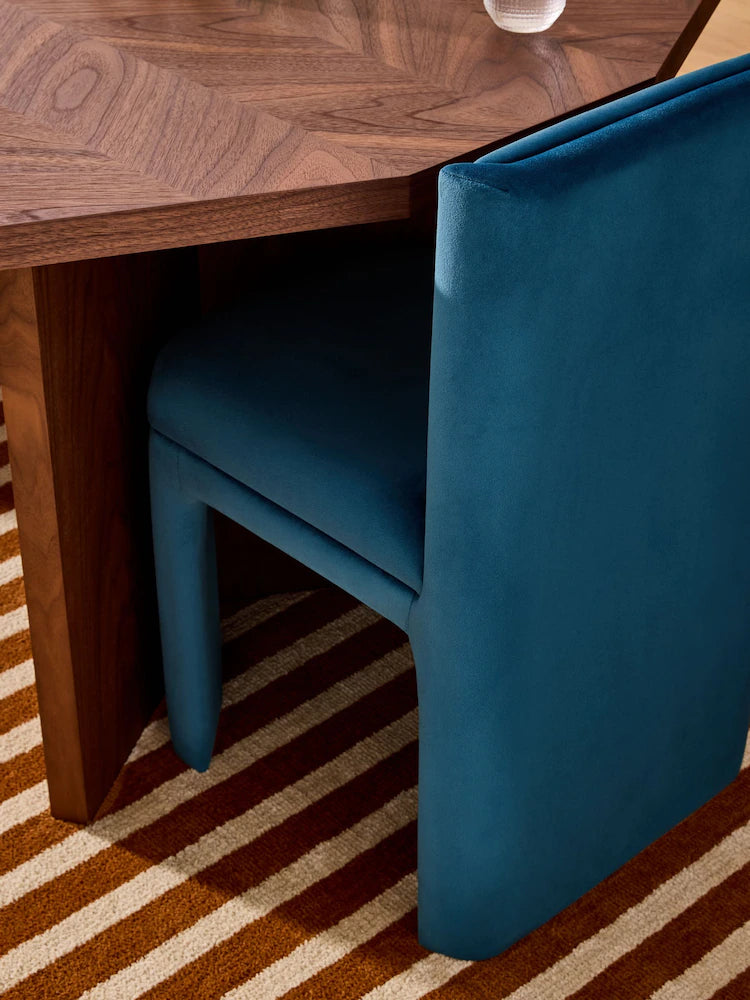 Set of 2 Petrol Blue Velvet Ciel Fully Upholstered Dining Chairs