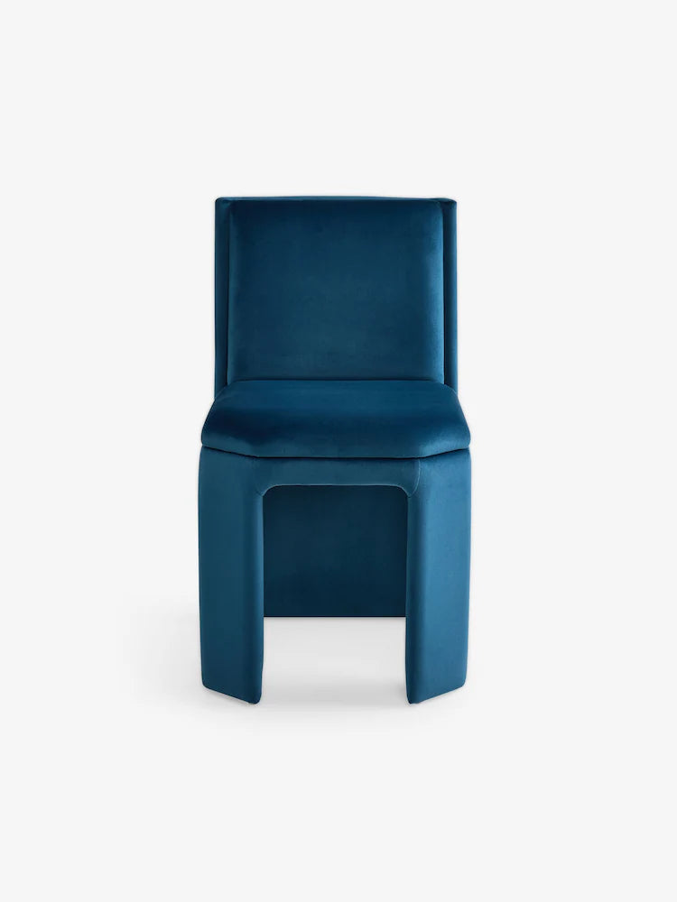Set of 2 Petrol Blue Velvet Ciel Fully Upholstered Dining Chairs