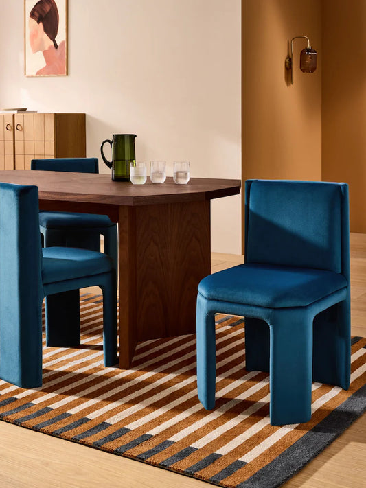 Set of 2 Petrol Blue Velvet Ciel Fully Upholstered Dining Chairs