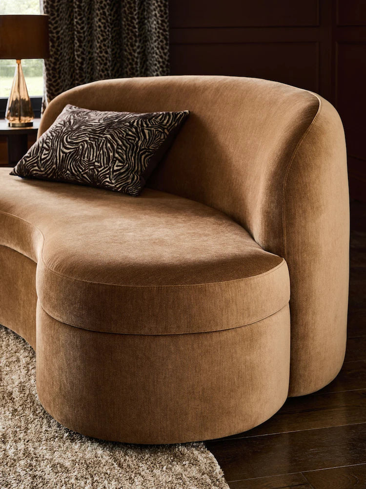 Relaxed Chenille Tofffee Brown Leila Curve 3 Seater Sofa