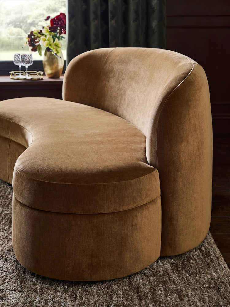 Relaxed Chenille Tofffee Brown Leila Curve 3 Seater Sofa