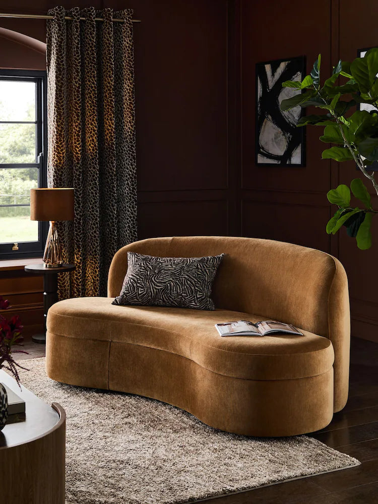 Relaxed Chenille Tofffee Brown Leila Curve 3 Seater Sofa