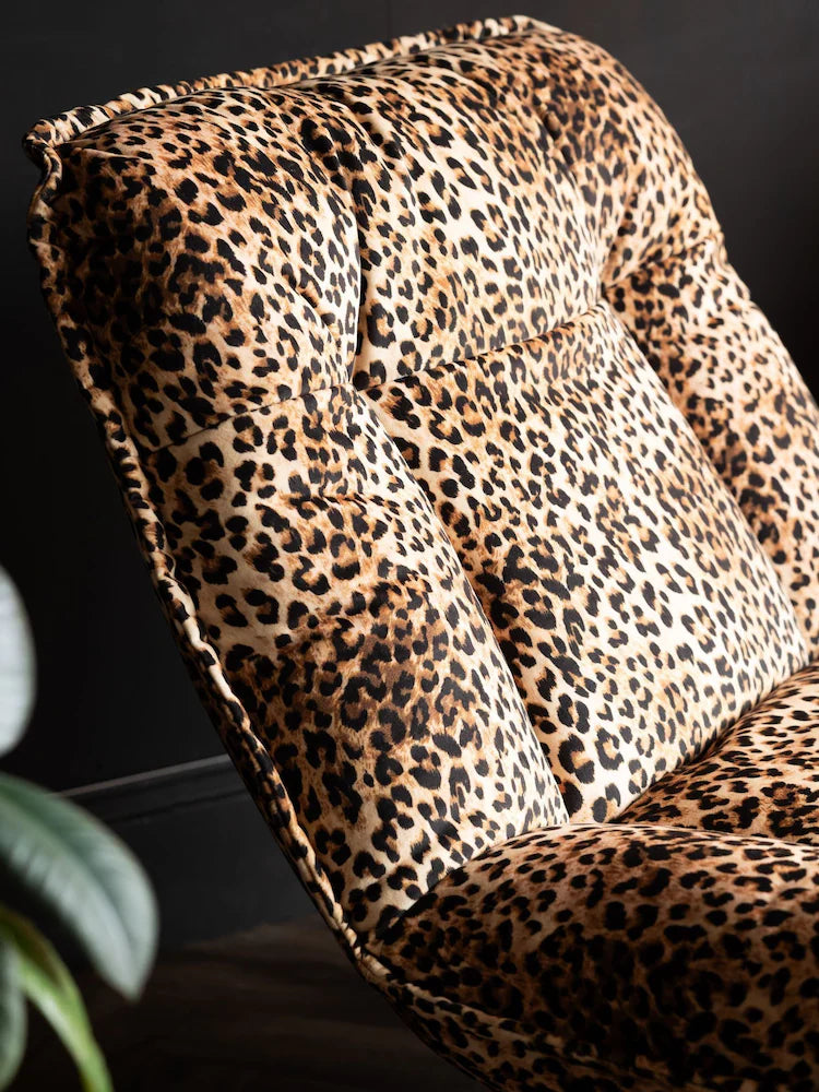 Rockett St George Velvet Leopard Love Lounge Lover Swivel Accent Chair